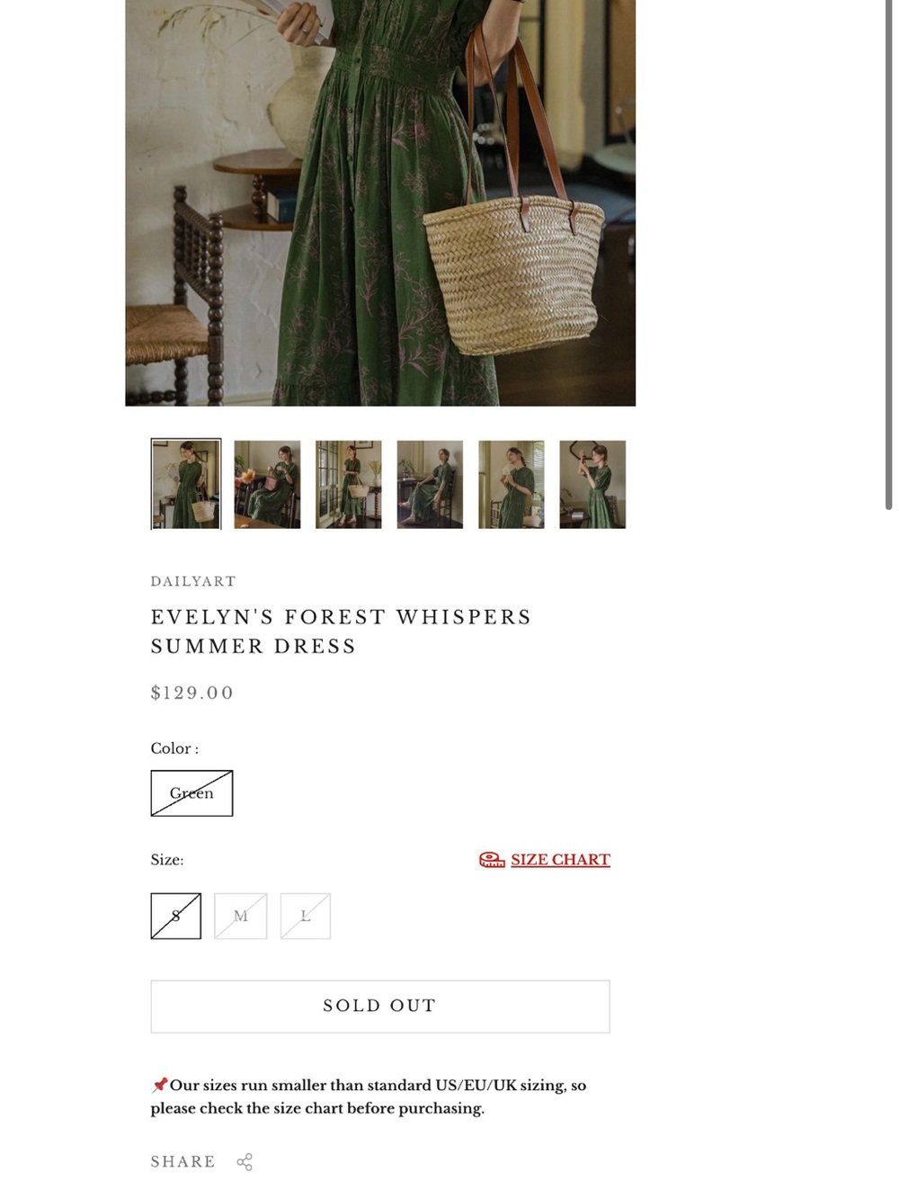 Green Floral Button-Front CottageCore Midi Dress with Smocked Waist. New W Tags - Picture 6 of 16
